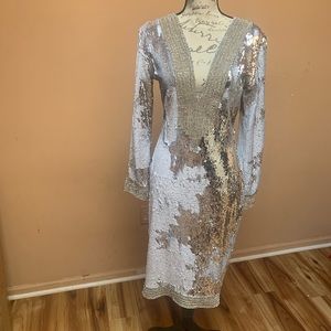 White and silver sequin cocktail dress